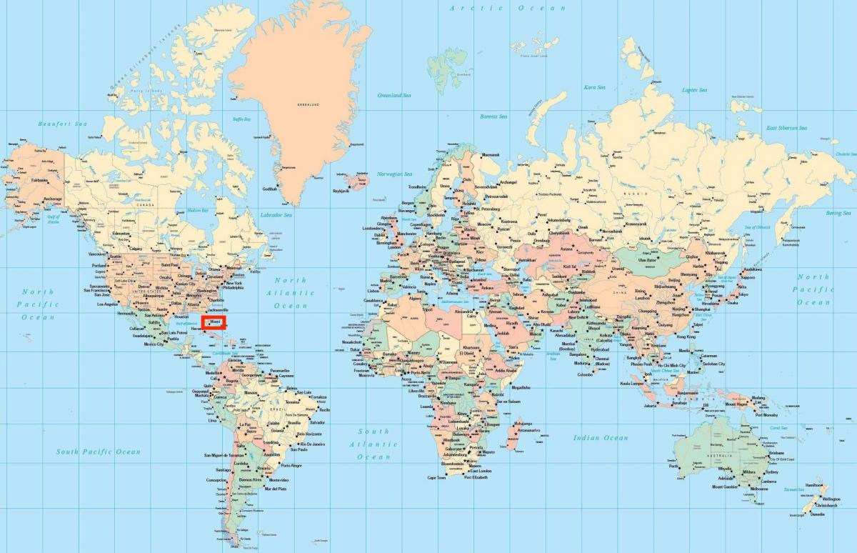 Расположение Майами на карте мира